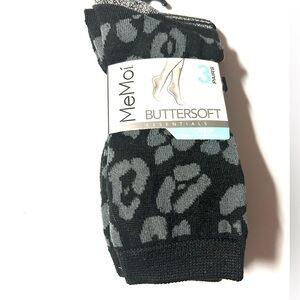 MeMoi Woman’s Buttery Soft Crew Socks Animal Print Stripes Solids 3 Pairs NWT